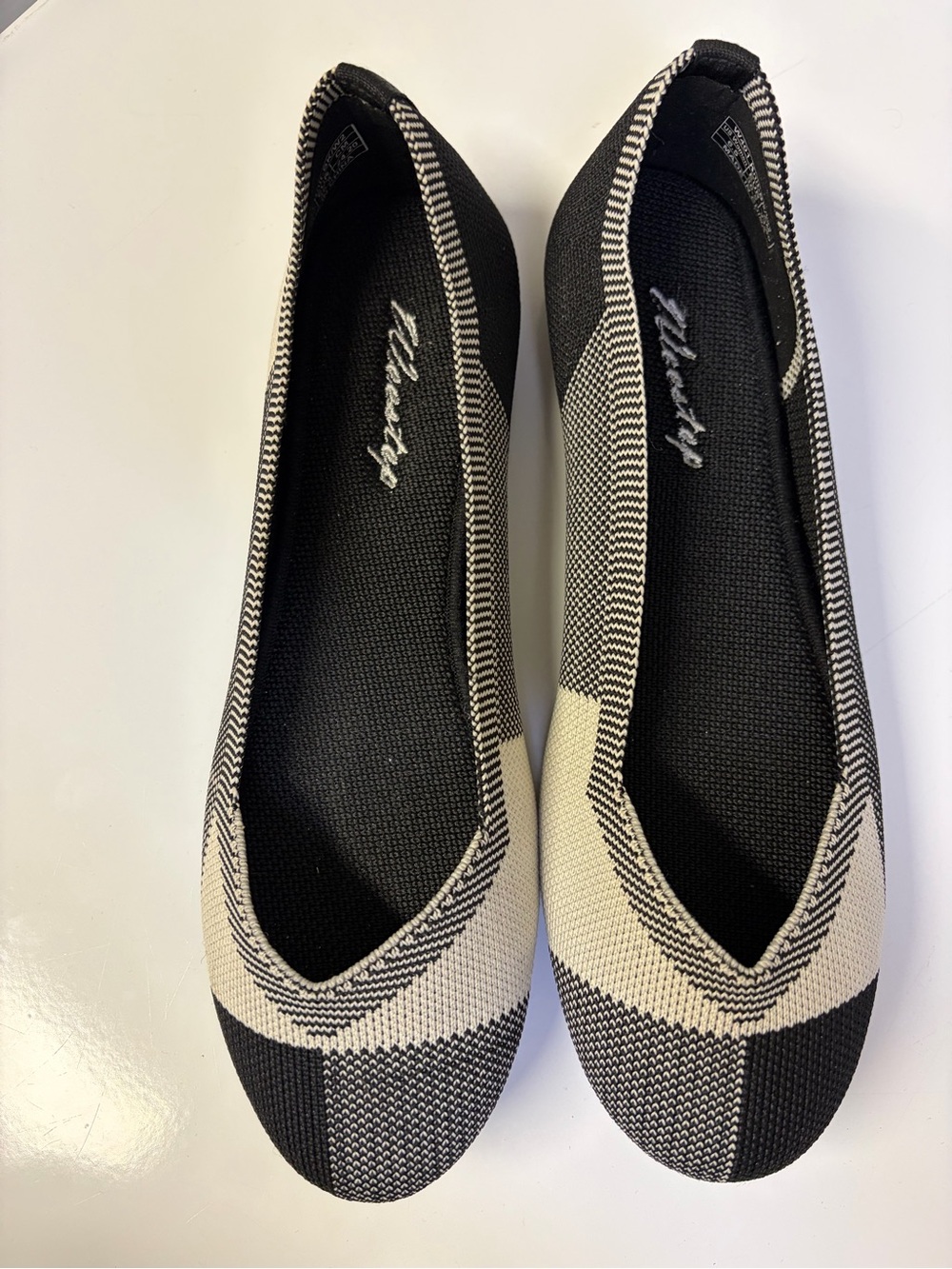 Two-Tone Black and Cream Knit Ballet Flats - Women's